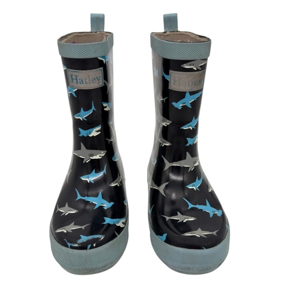 Hatley Kids Shark Print Rain Boots Size 11 Black Blue Rubber Waterproof - Picture 3 of 6